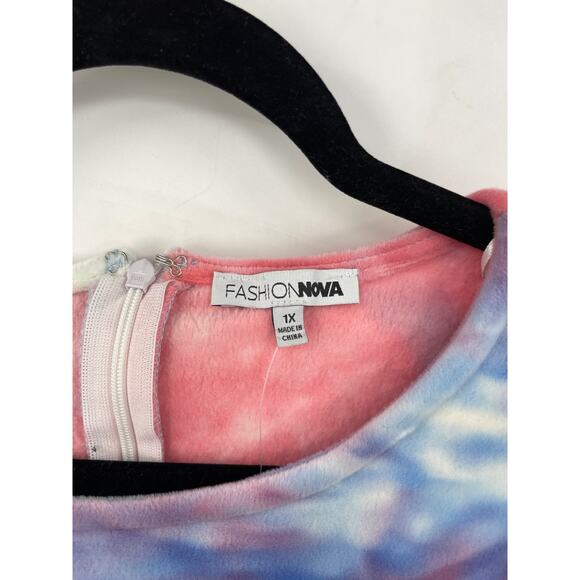 Fashion Nova Dress Womens 1X Light Mood Velour Mini Blue Combo Tie Dye NWT - Picture 6 of 9